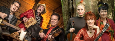 Folknacht am Klosterhof mit The International Cajun Trio (links) und dem pan-skandinavischen Damentrio Huldrelokkk (rechts)