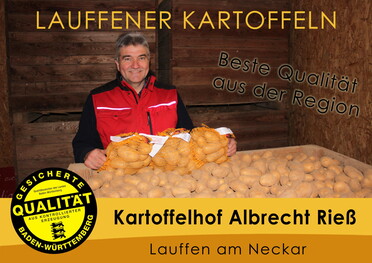Herr Albrecht Rieß hinter einem großen Haufen Kartoffeln