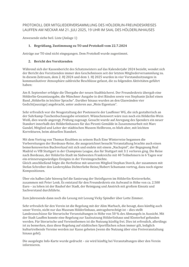 Protokoll der Mitgliederversammlung am 21.7.2025