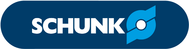 Logo der Firma Schunk Weiße Druckschrift auf blauem Grund