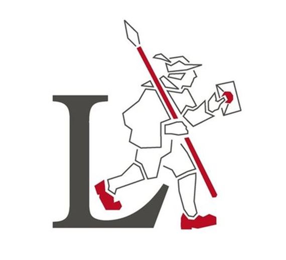 Stadtwappen Logo: Läufer mit Speer und Brief in der Hand
