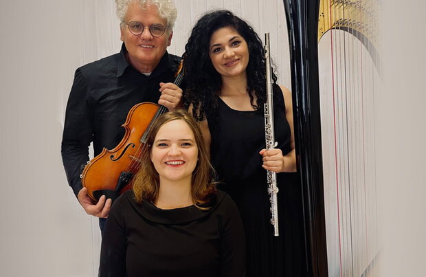 Amonet Trio mit Götz Engelhardt (Bratsche), Bianca Alecu (Flöte) und Jelena Sophia Engelhardt (Harfe). (Foto: privat)