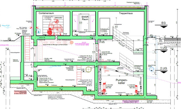 Schnitt durchs Pumpwerk - bis in 6 m Tiefe wird der Neubau des Pumpwerks in der Oskar-von-Miller-Straße reichen.