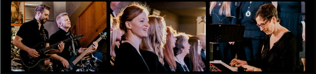 chorAL, der christliche Popchor der Evang. Allianz, singt das Musical "Messiah": mit Band und Solist*innen unter der Leitung von Stephanie Heine-Groß (1. Bild von rechts) (Foto: chorAL)