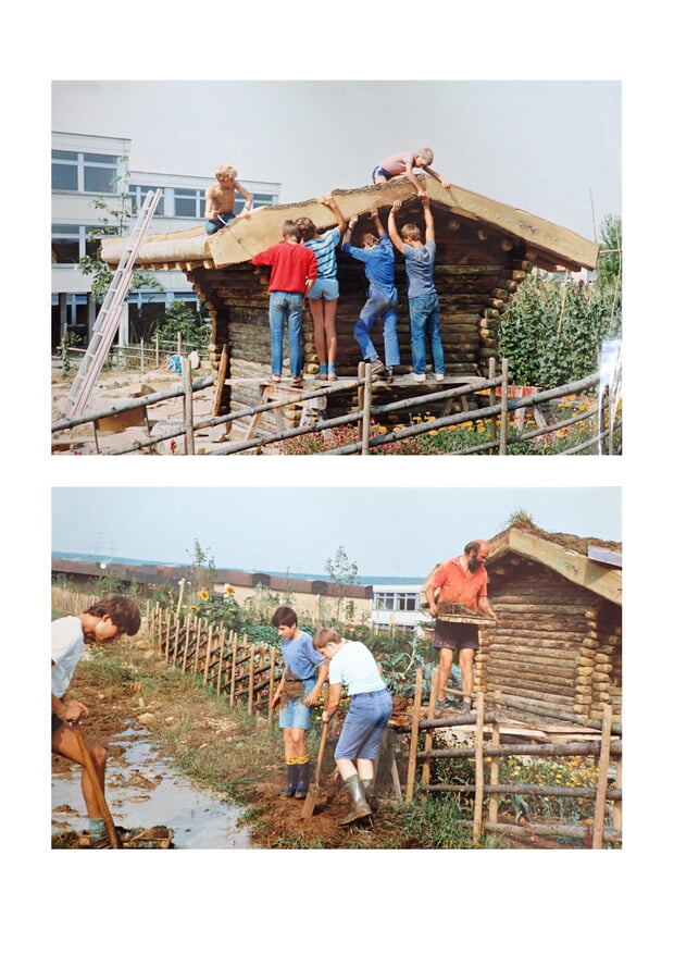 Aufbau Blockhäusle - Fotos übermittelt von Peter Haury, Sohne von Arnulf Haury