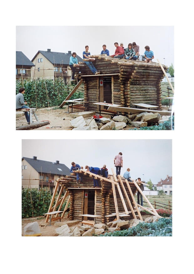 Aufbau Blockhäusle - Fotos übermittelt von Peter Haury, Sohne von Arnulf Haury