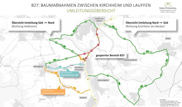 Plan der Umleitungsstrecken Heilbronn - Kirchheim - Heilbronn