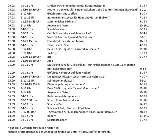 Ferienprogramm Restplätze