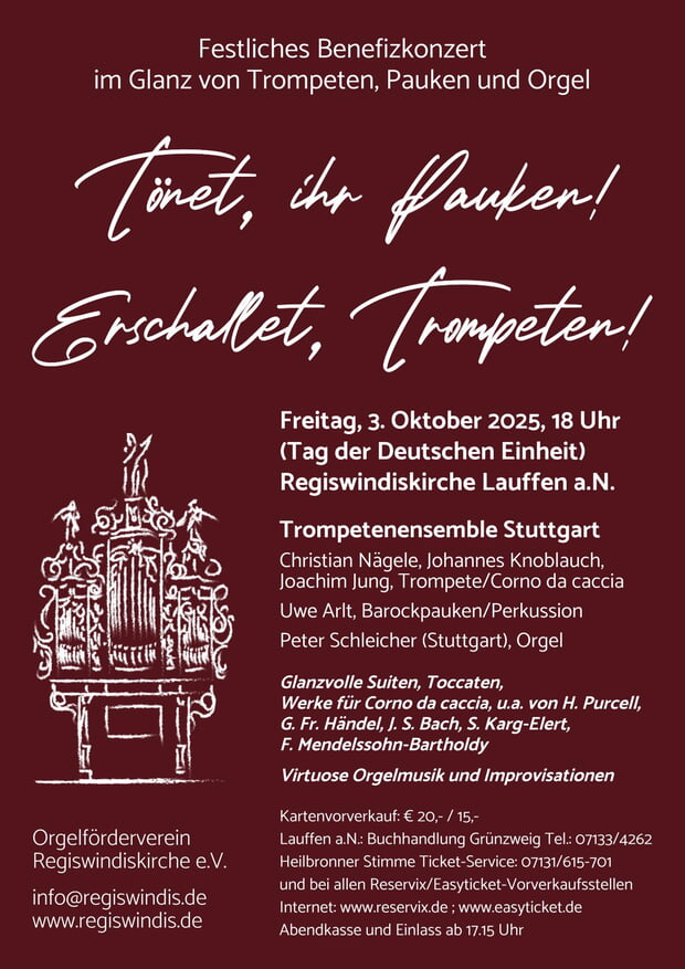 Benefizkonzert am 3. Oktoberr um 18 Uhr in der Regiswindiskirche