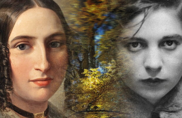 Fanny Hensel und Mascha Kal&eacute;ko vor rauschendem Herbstwald