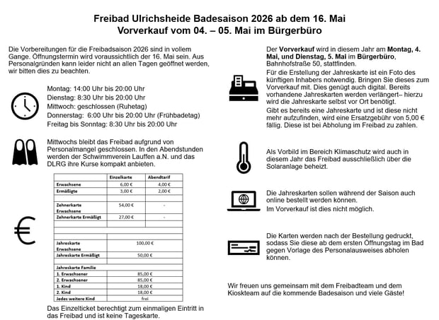 Freibad Ulrichsheide Badesaison 2026