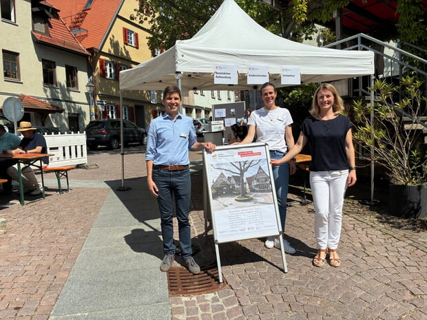 v.l.n.r. v.l.n.r. Stadtk&auml;mmerer Frieder Schuh, Fl&auml;chenmanagerin Jana Heni und B&uuml;rgermeisterin Sarina Pfr&uuml;nder