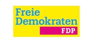 Logo der FDP mit blauem Schriftzug Freie Demokraten auf gelbem Grund