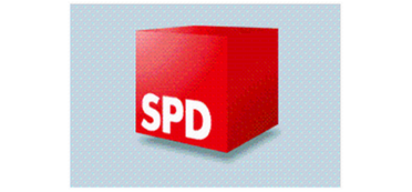 Logo der SPD mit weißen Großbuchstaben auf rotem Würfel