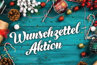 Logo der Wunschzettel-Aktion mit Schriftzug auf Weihnachtsdeko (Foto: pixabay, Grafik: face design)