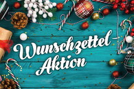 Logo der Wunschzettel-Aktion mit Schriftzug auf Weihnachtsdeko (Foto: pixabay, Grafik: face design)