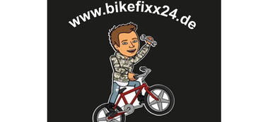 Logo bikefixx(Text: fix it or leave it) - Comicfigur Radfahrer mit Werkzeug (Grafik: D. Marquardt)