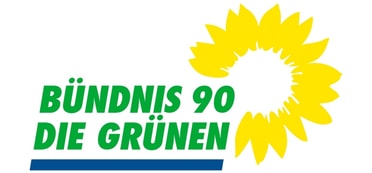 Logo mit gelber Sonnenblume und grüner Schrift Bündnis 90 Die Grünen