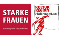 Logos "Starke Frauen" & Kulturregion Heilbronner Land (rotes M&auml;nnchen mit ausgestreckten Armen das nach rechts oben zeigt)
