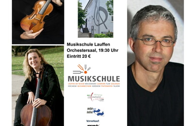 Werbeflyer f&uuml;r Musikschule Lauffen: Orchestersaal-Konzert, 19:30 Uhr. Musiker und Veranstaltungsorte genannt: Trio Arte Sanitas, 1.10.26, MSL, Eintritt: 20 &euro; - Programm: "Fin de Si&egrave;cle" mit Werken von Debussy und Faur&eacute;
