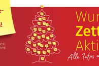 Werbebanner f&uuml;r "Wunschzettel Aktion" von anzetteln e.V., zeigt Weihnachtsbaum mit Herz-Symbolen.
