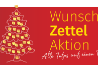 Werbebanner f&uuml;r "Wunschzettel Aktion" von anzetteln e.V., zeigt Weihnachtsbaum mit Herz-Symbolen.

