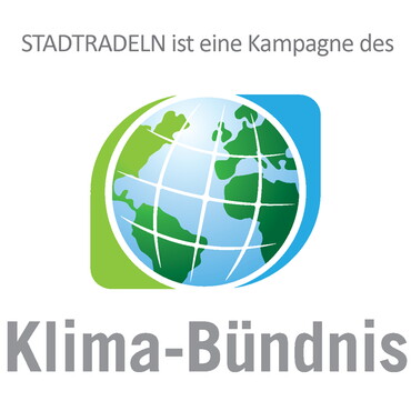Logo von Stadtradeln: Stilisierter Globus mit darunter liegendem Text Klima-Bündnis