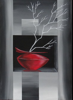Harmonie der Form und Farbe - "Rote Vase mit Zweig"