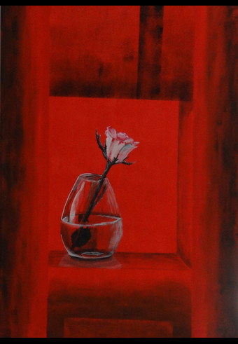 Harmonie der Form und Farbe - "Weiße Rose mit Vase"