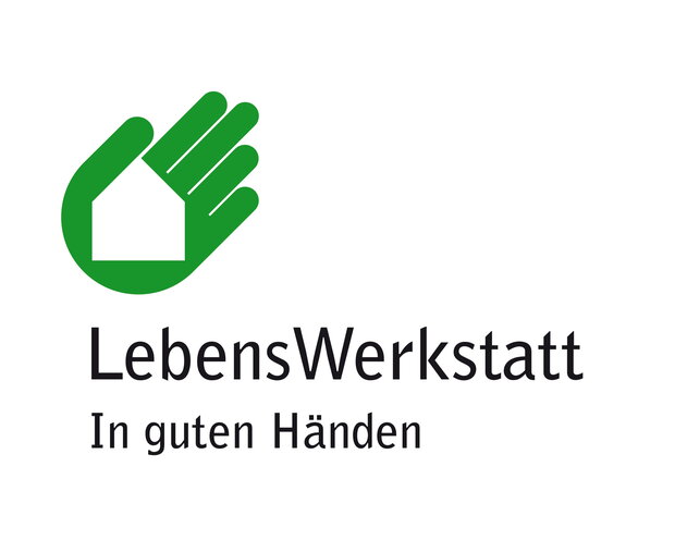 LebensWerkstatt Logo mit grüner stilisierter Hand