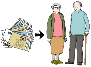 Zeichnung eines älteren Paares und einiger Geldscheine daneben, Illustrator Stefan Albers, Atelier Fleetinsel, 2013 
