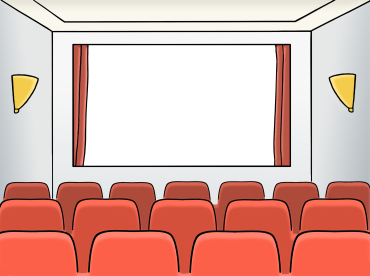 Zeichnung eines Kinosaales mit roten Sitzen und Leinwand, Illustrator Stefan Albers, Atelier Fleetinsel, 2013 