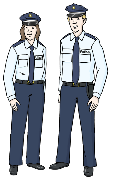 Zeichnung von zwei Polizisten, Illustrator Stefan Albers, Atelier Fleetinsel, 2013 