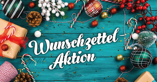 Logo der Wunschzettel-Aktion mit Schriftzug auf Weihnachtsdeko (Foto: pixabay, Grafik: face design)