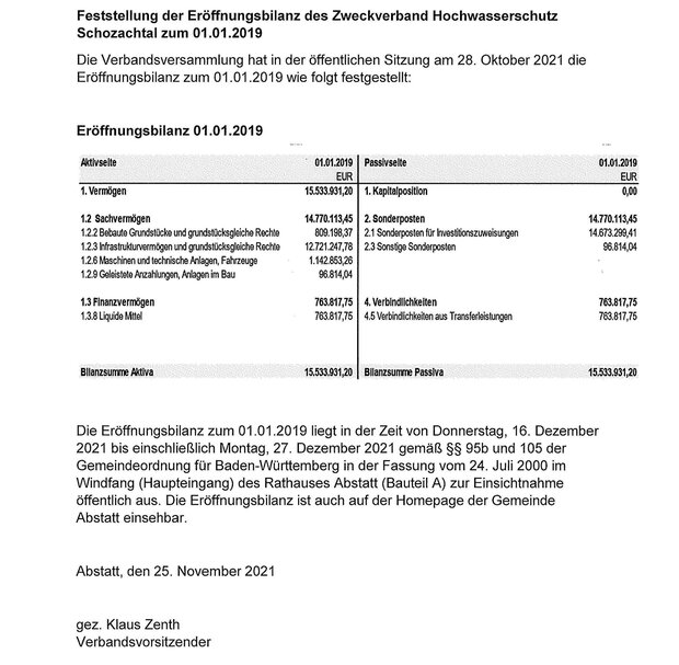 Eröffnungsbilanz ZV Hochwasserschutz Schozachtal