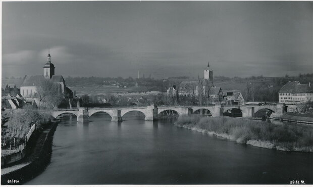 Alte Neckarbrücke 1951 vor Erbauung des Kanalbrückenteils 