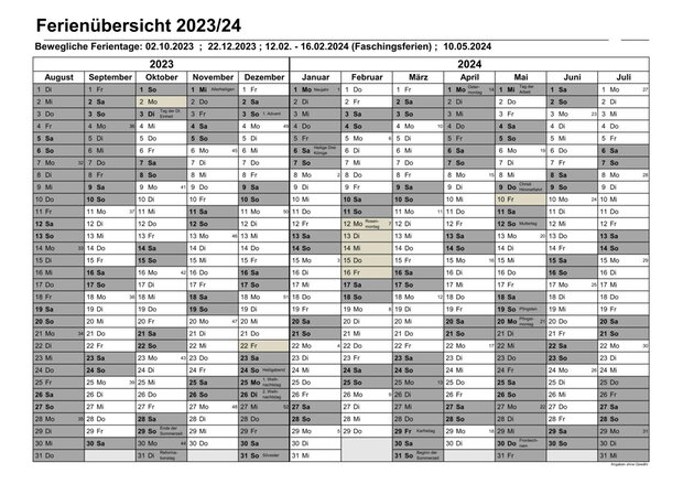 Ferienplan der Lauffener Schulen 22 23