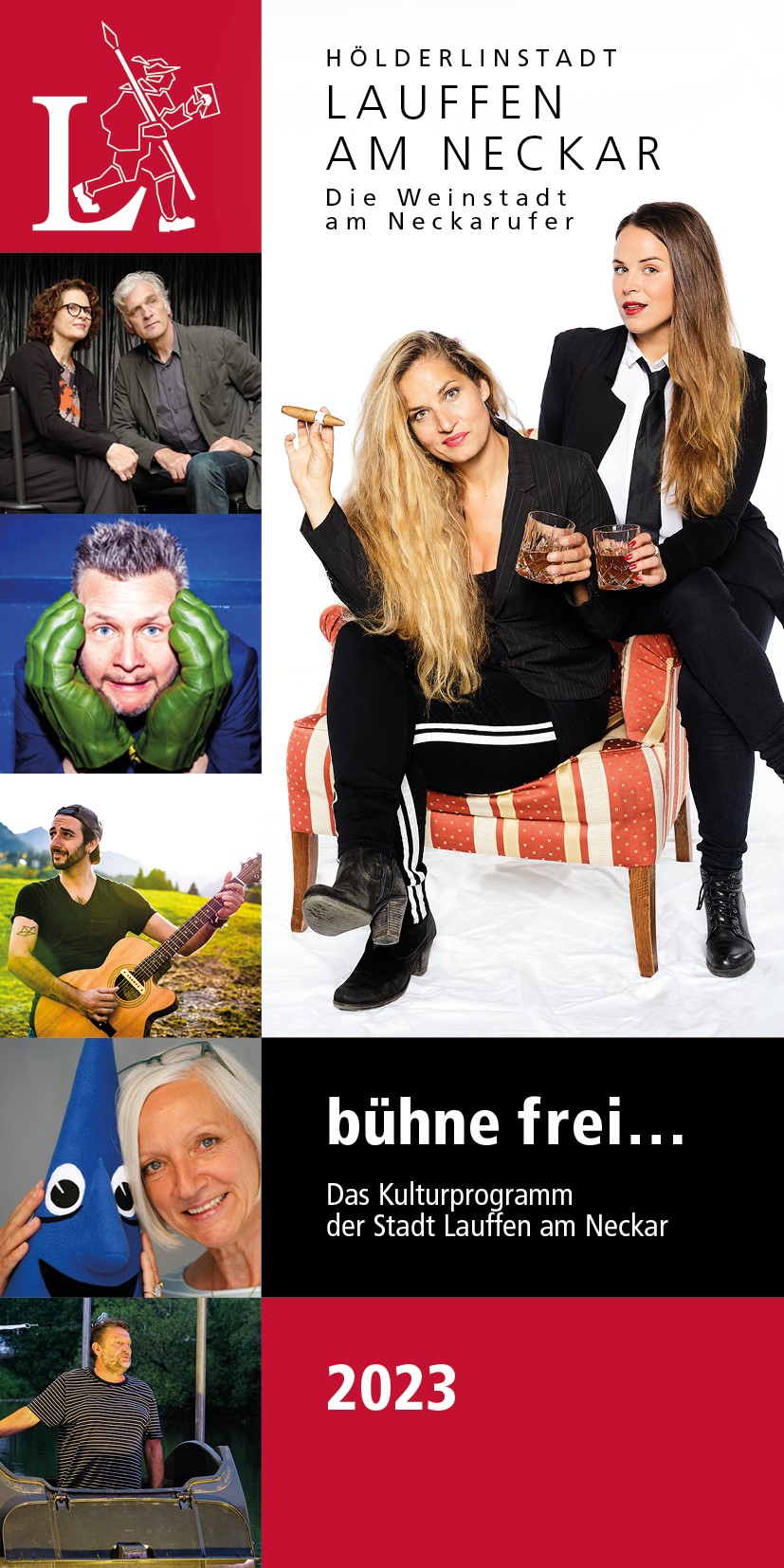 Das "bühne frei..."-Programmheft als (nicht-barrierefreies) pdf-Datei zum Download - einfach anklicken! Die gleichen barrierefreien Informationen erhalten Sie unter www.lauffen.de/buehnefrei2023
