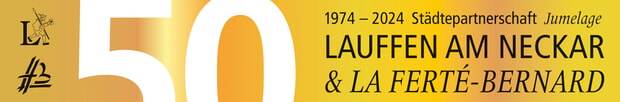 Logo gold: 50 Jahre Städtepartnerschaft Lauffen a.N. - La Ferté-Bernard