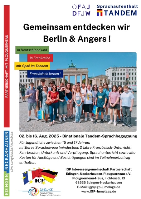 Tandem-Sprachaufenthalt des DFJW: Gemeinsam entdecken wir Berlin & Angers