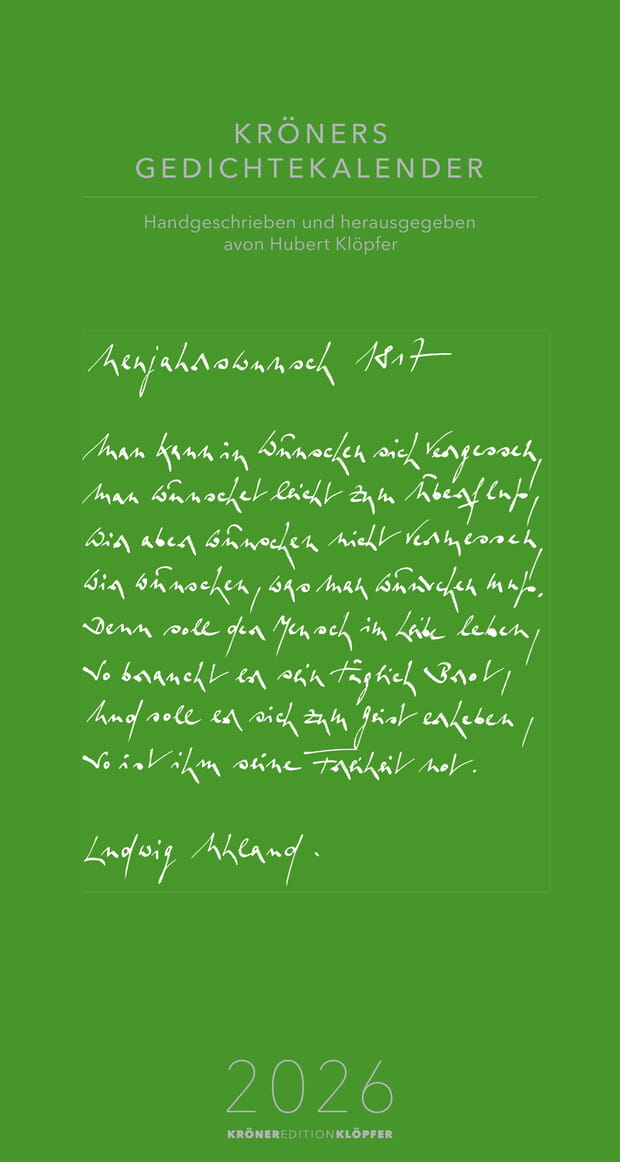 Titelseite des Kalenders mit Gedicht von Ludwig Uhland