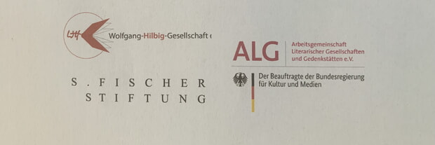 Logo von Wolfgang-Hilbig-Gesellschaft, ALG Arbeitsgemeinschaft und S. Fischer Stiftung.