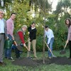 Fraktionsvertreter pflanzen Linde im Museumsgarten zum Abschluss der Jubiläumsfeierlichkeiten