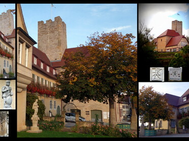 26.10.2020 - Birgit Nollenberger Collage Der Lauffener Bote und die Rathausburg im goldenen Oktoberlicht