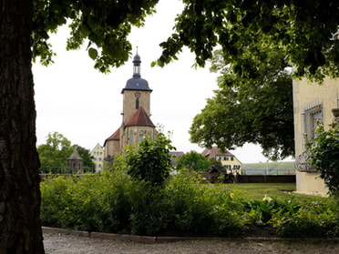 25.05.2025 - Roswitha Demmler - Blick vom Rathausgarten auf die Kirche 